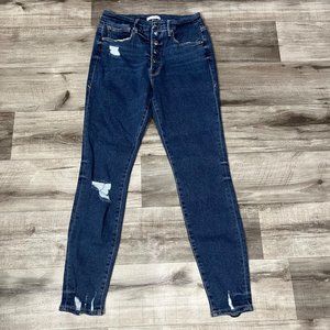 Good American Exposed Button Distressed Skinny Jeans Blue Size 10 / 30